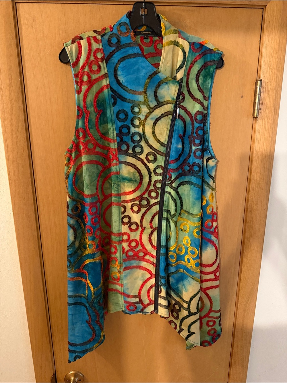 Radzoli Women’s Colorful Abstract Circle Print Sleeveless Duster Vest Green XL
